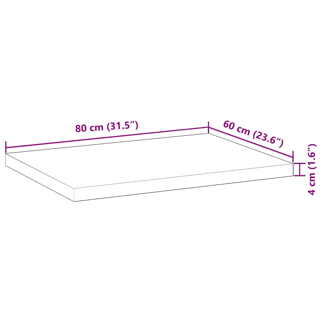 vidaXL Blat stołu, prostokątny, 80x60x4 cm, lite drewno akacjowe