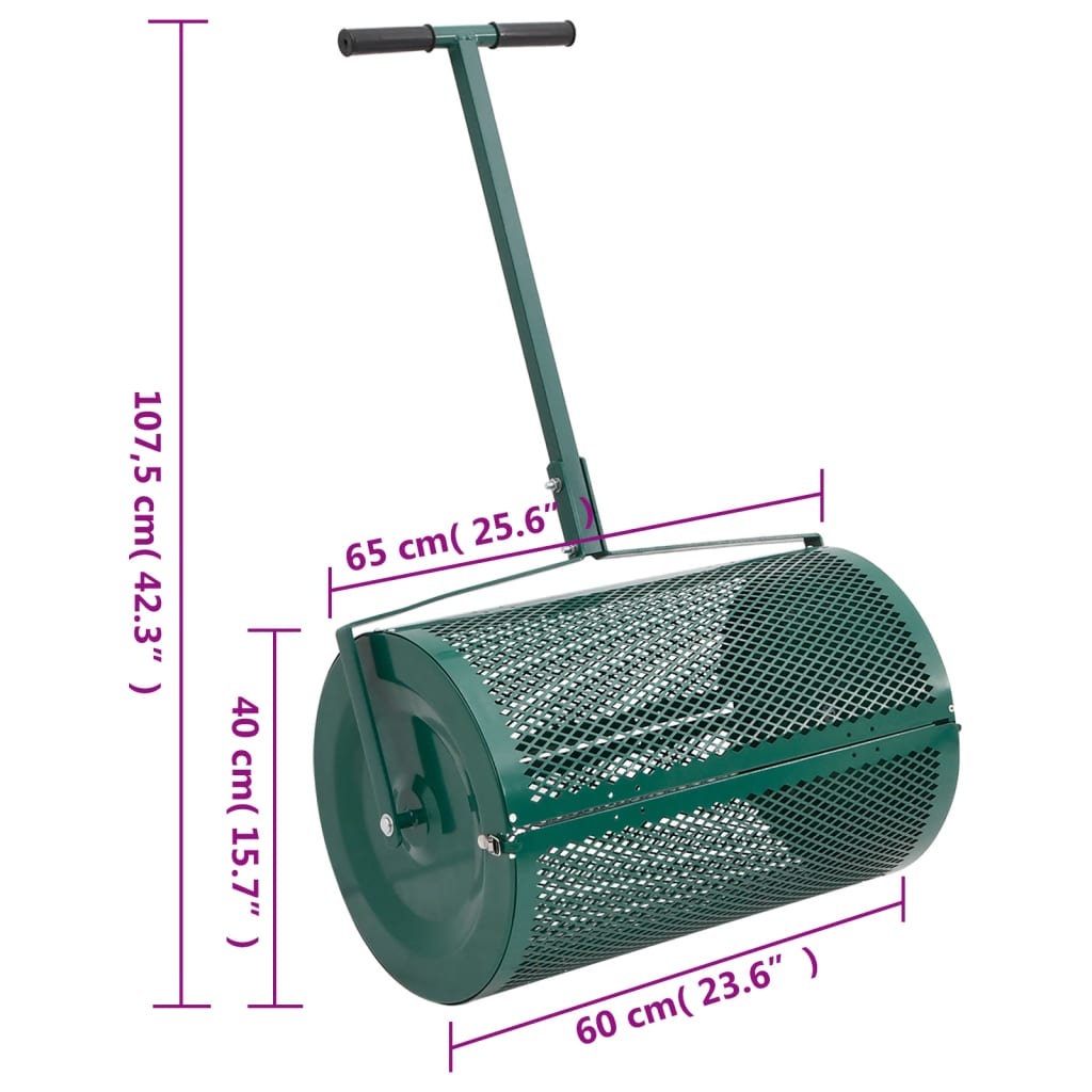 vidaXL Rozrzutnik do kompostu, 75L, zielony, Ø40x60 cm, stal
