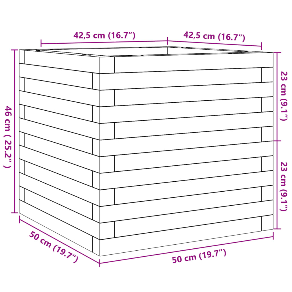 vidaXL Donica ogrodowa, 50x50x46 cm, lite drewno sosnowe
