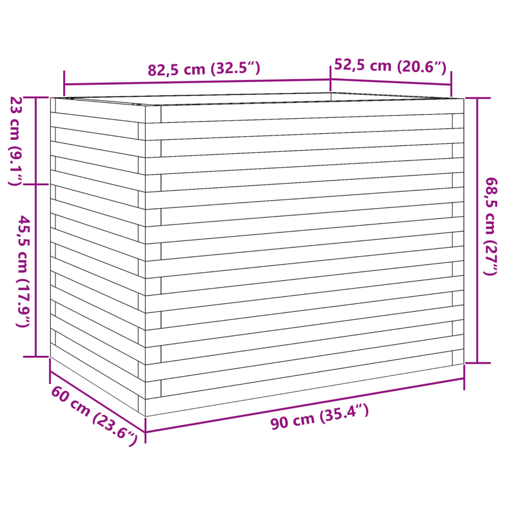 vidaXL Donica ogrodowa, 90x60x68,5 cm, lite drewno sosnowe