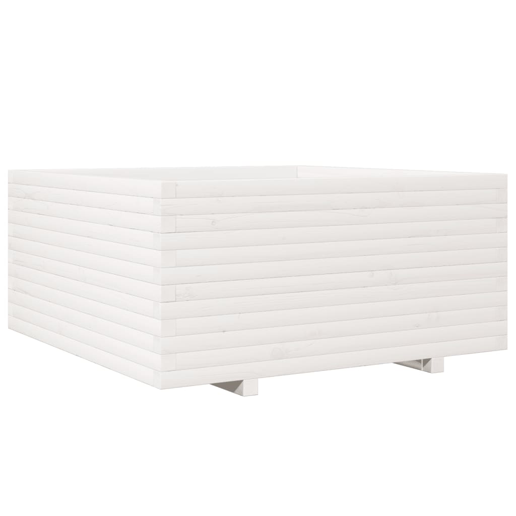vidaXL Donica ogrodowa, biała, 100x100x49,5 cm, lite drewno sosnowe