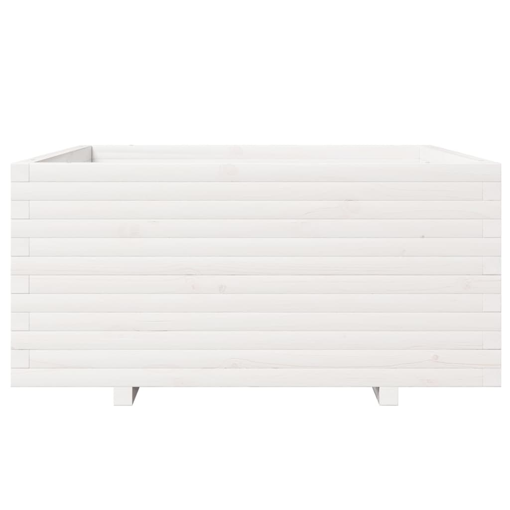 vidaXL Donica ogrodowa, biała, 100x100x49,5 cm, lite drewno sosnowe
