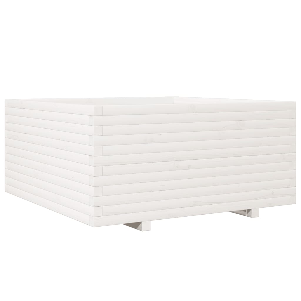 vidaXL Donica ogrodowa, biała, 100x100x49,5 cm, lite drewno sosnowe