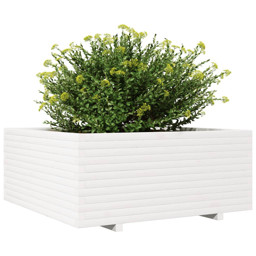 vidaXL Donica ogrodowa, biała, 110x110x49,5 cm, lite drewno sosnowe