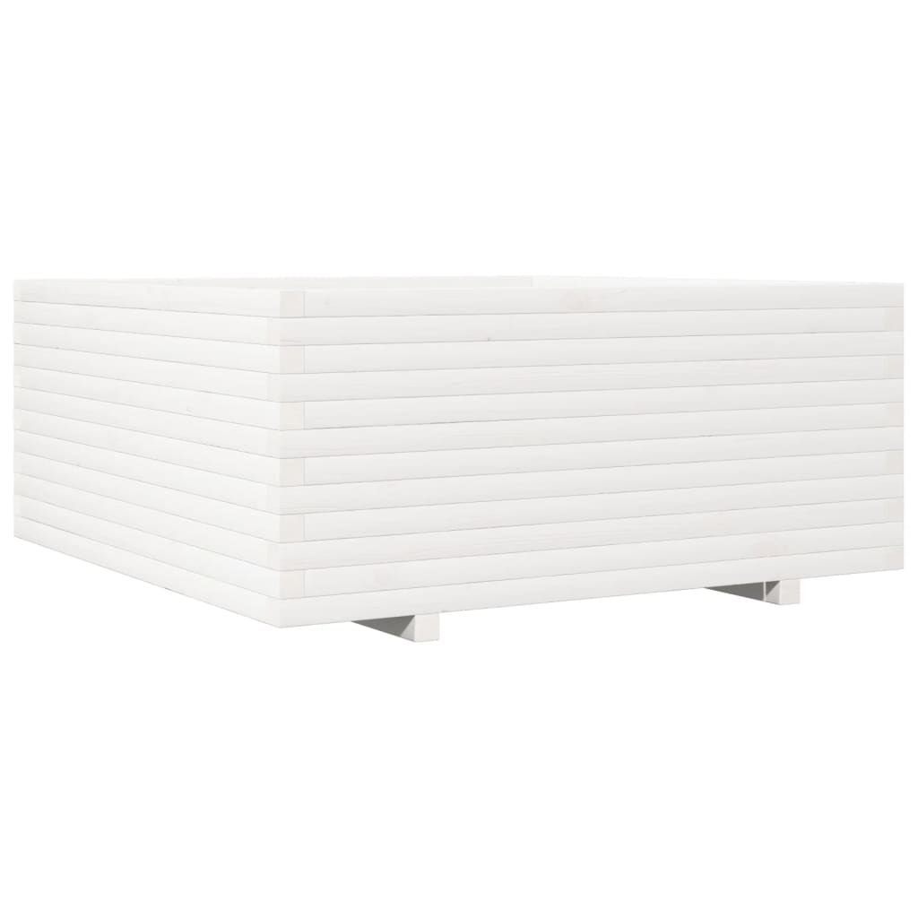 vidaXL Donica ogrodowa, biała, 110x110x49,5 cm, lite drewno sosnowe