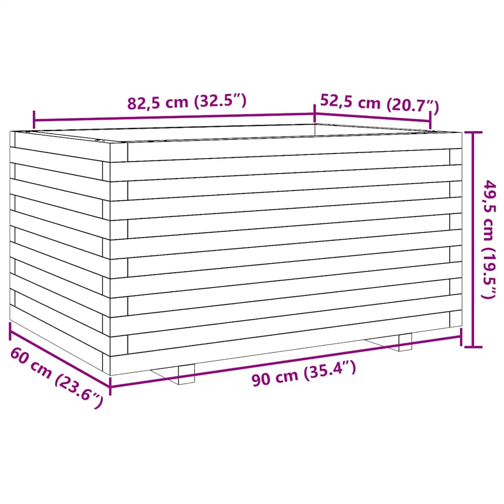 vidaXL Donica ogrodowa, 90x60x49,5 cm, lite drewno sosnowe