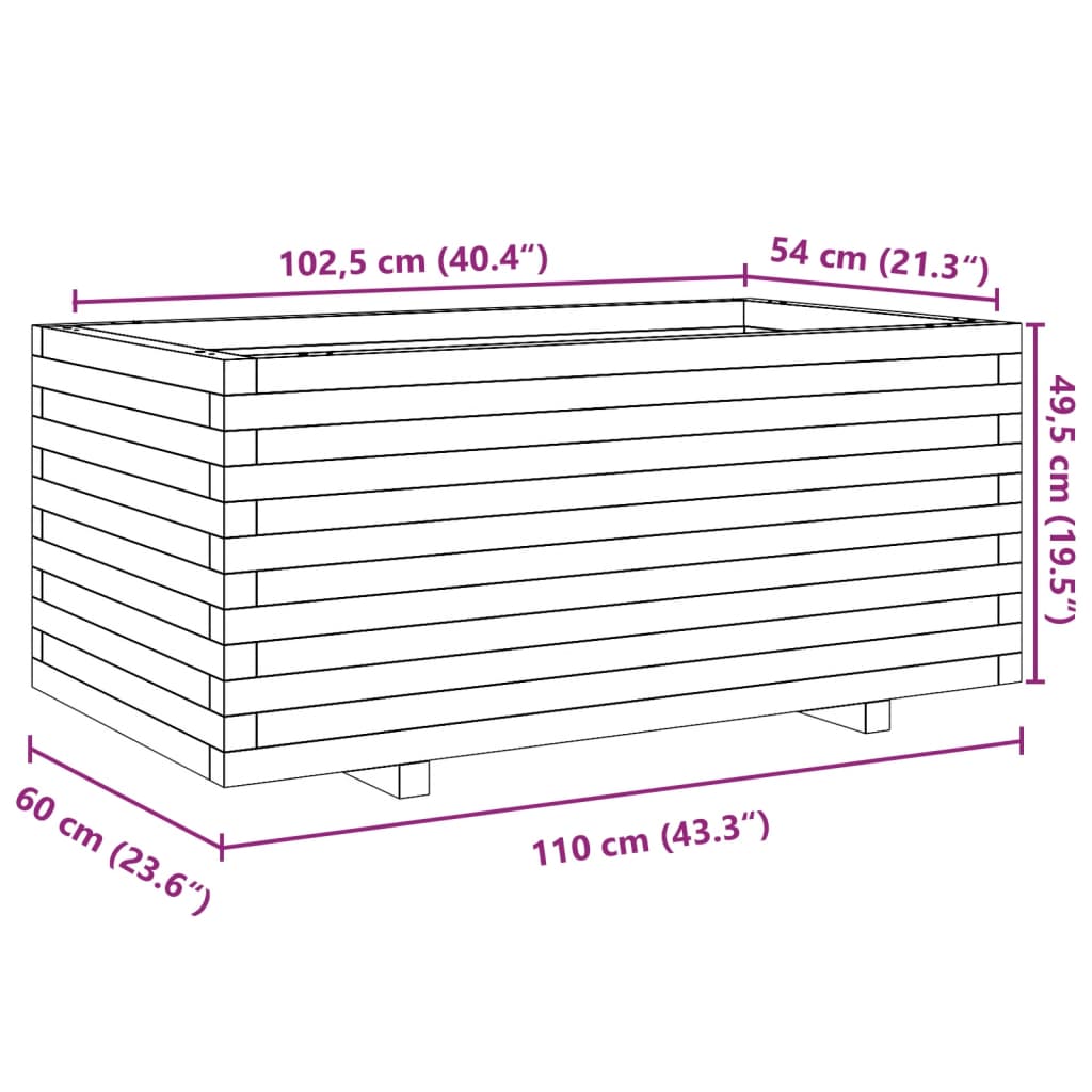 vidaXL Donica ogrodowa, biała, 110x60x49,5 cm, lite drewno sosnowe