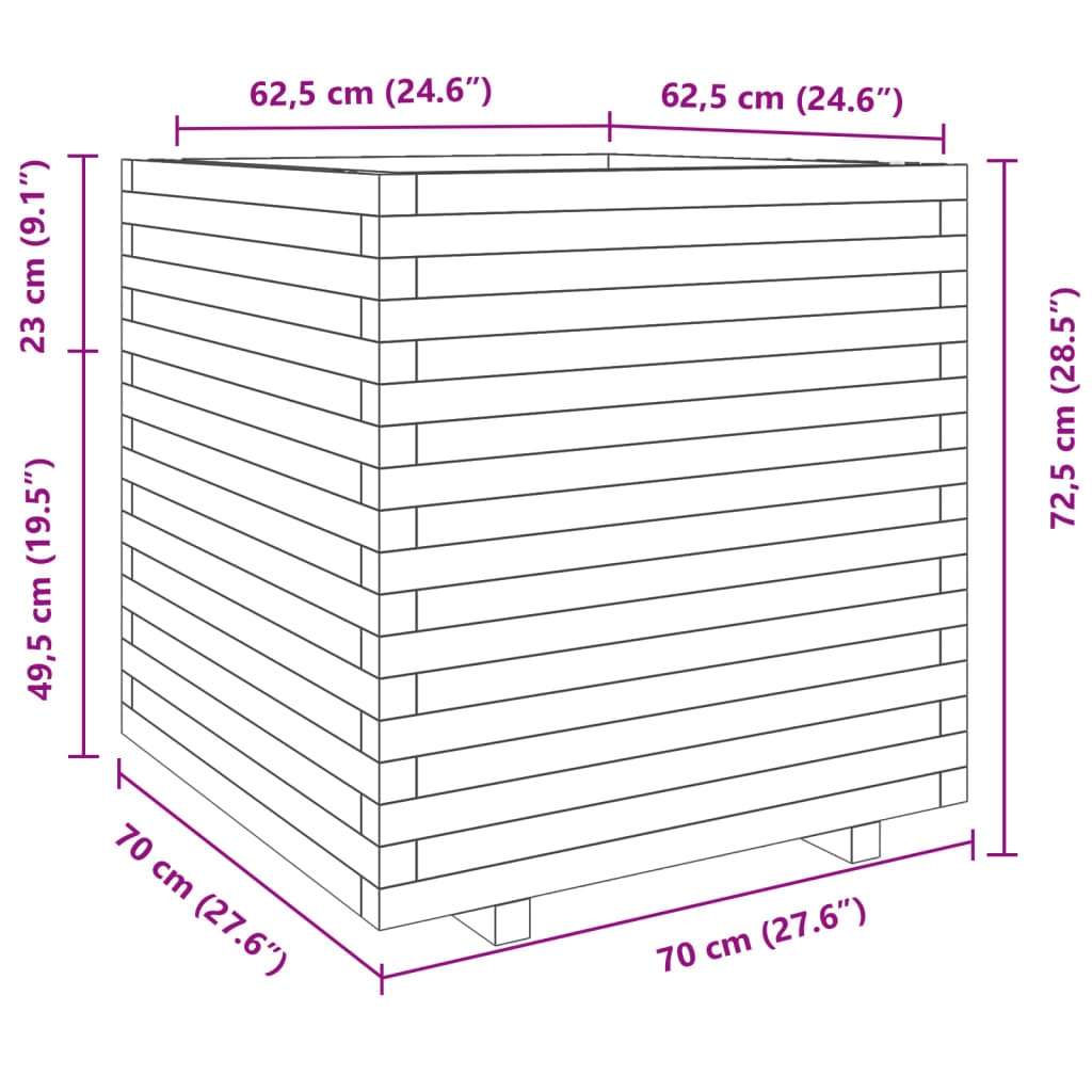 vidaXL Donica ogrodowa, 70x70x72,5 cm, lite drewno daglezjowe
