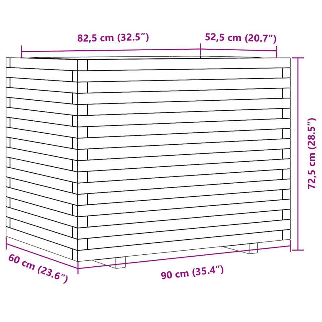 vidaXL Donica ogrodowa, 90x60x72,5 cm, lite drewno sosnowe