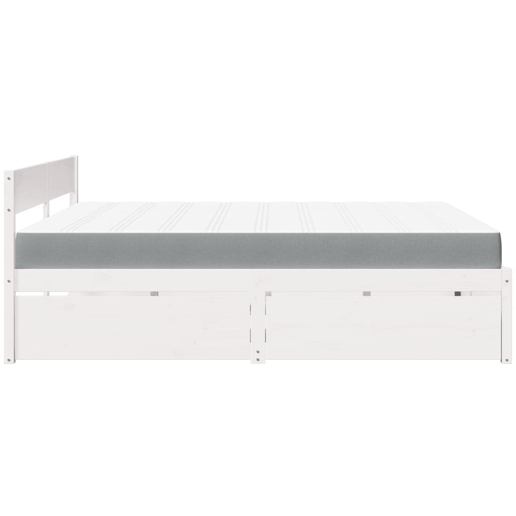 vidaXL Łóżko z szufladami i materacem, białe, 200x200 cm, sosnowe