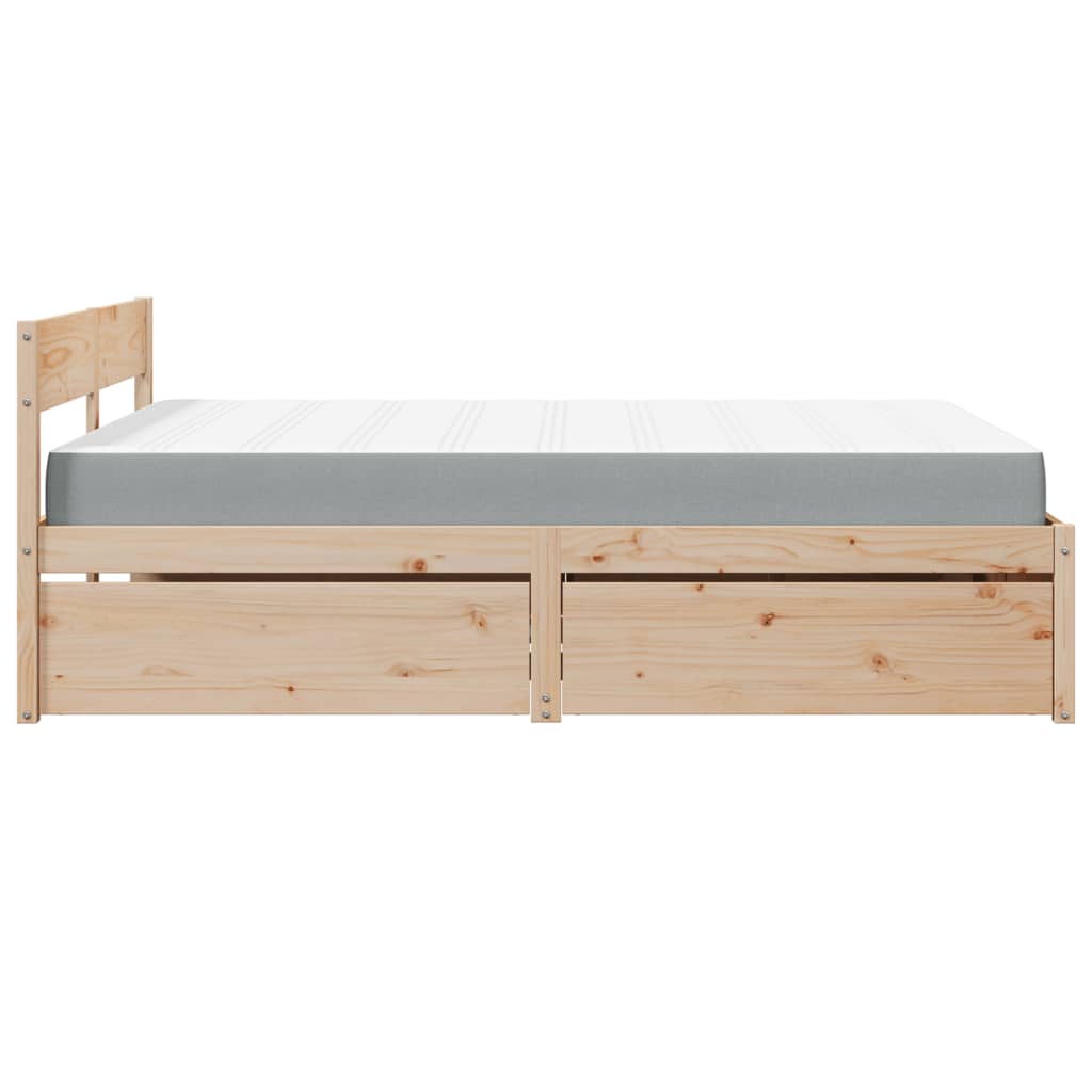 vidaXL Łóżko z szufladami i materacem, 140x200 cm, lite drewno sosnowe