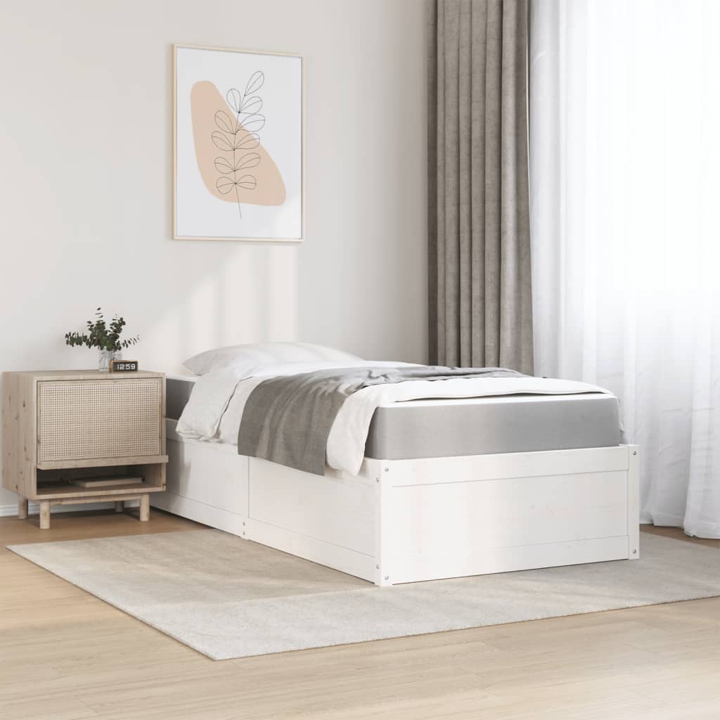 vidaXL Łóżko z materacem, białe, 90x200 cm, lite drewno sosnowe