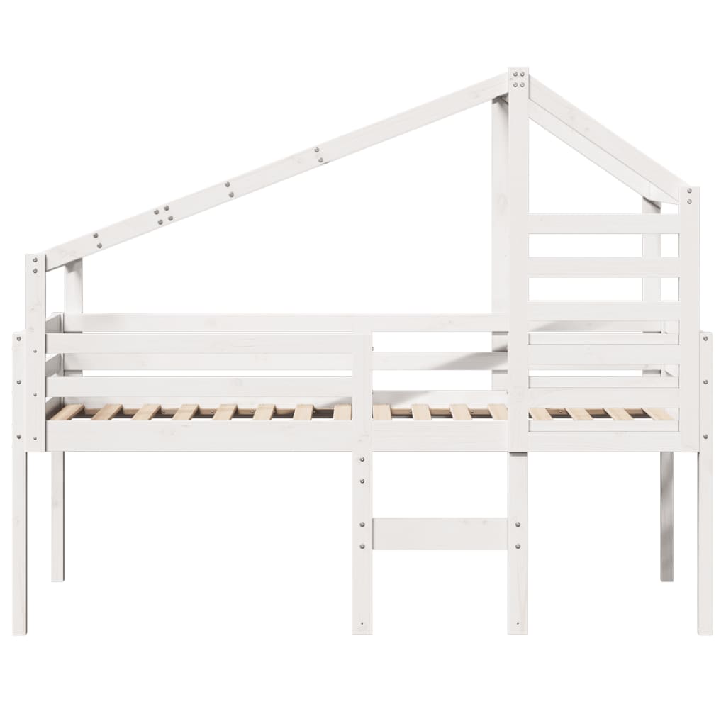 vidaXL Wysokie łóżko z dachem, białe, 90x200 cm, lite drewno sosnowe