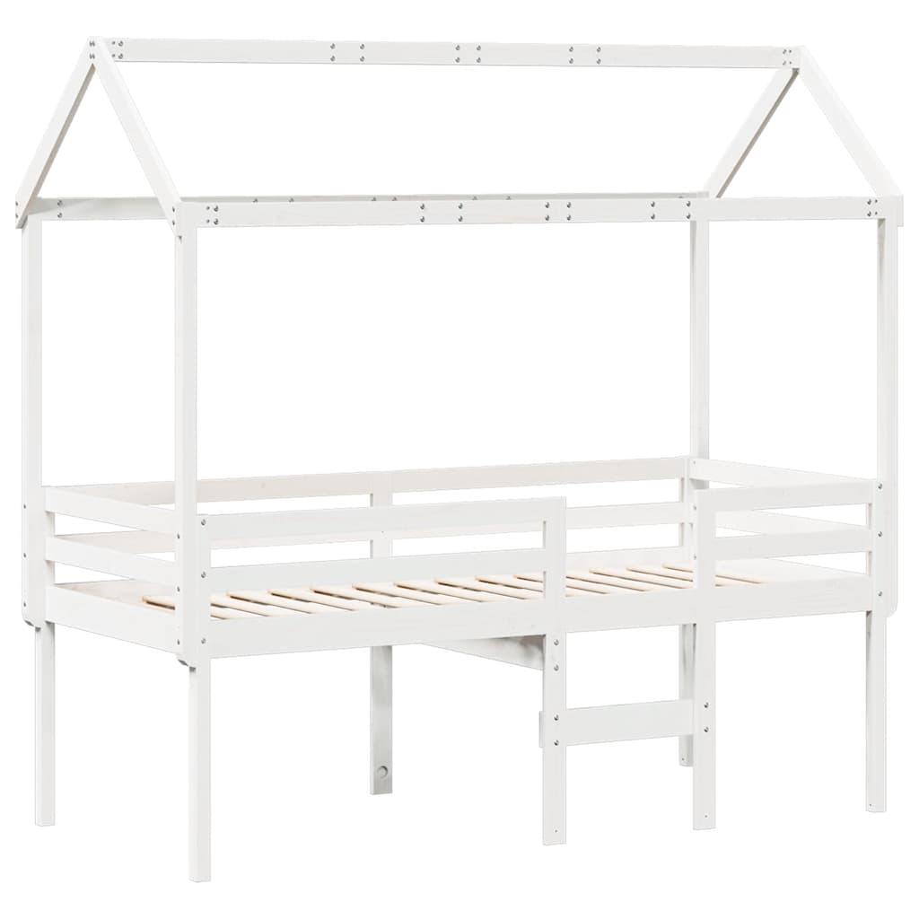 vidaXL Wysokie łóżko z dachem, białe, 90x200 cm, lite drewno sosnowe