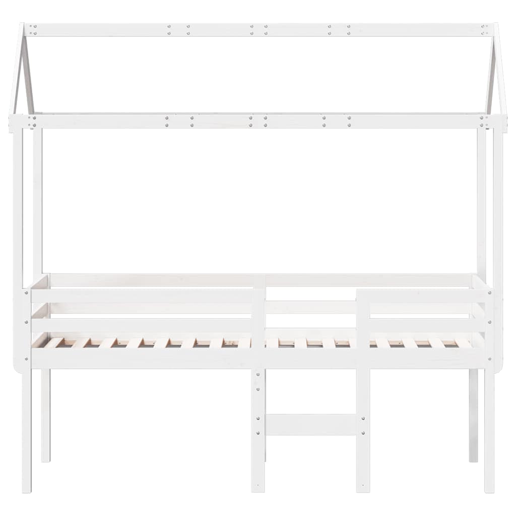 vidaXL Wysokie łóżko z dachem, białe, 90x200 cm, lite drewno sosnowe