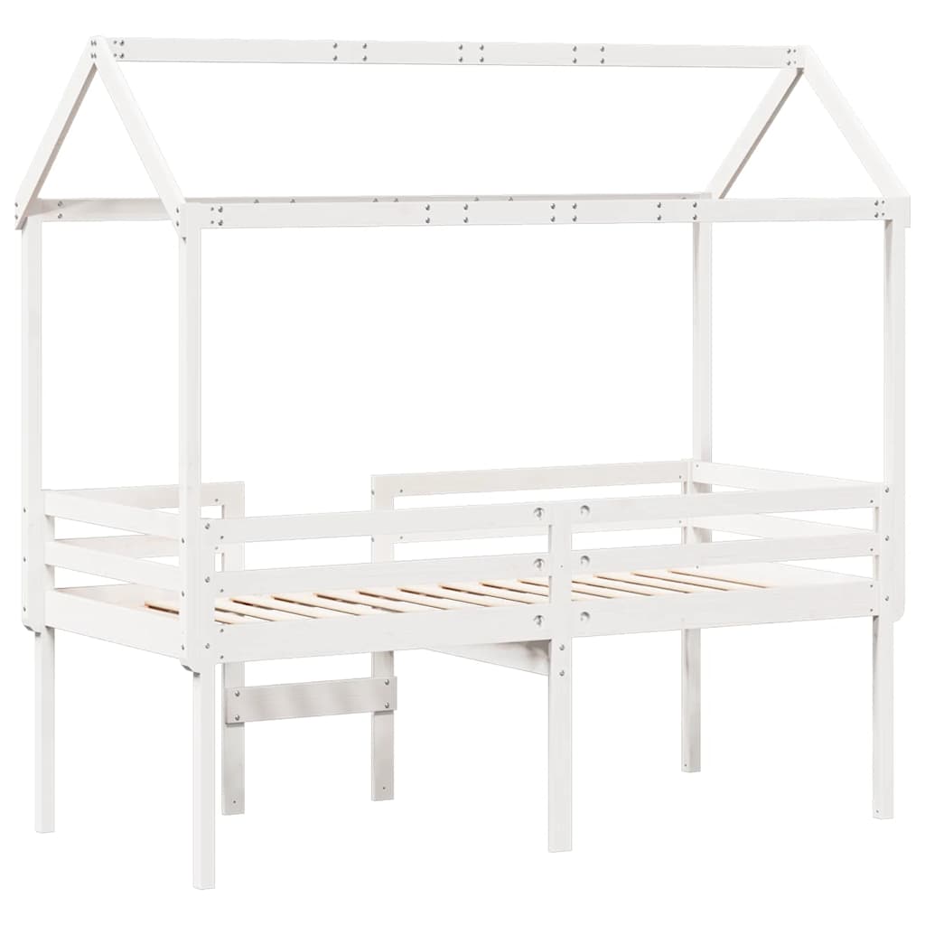 vidaXL Wysokie łóżko z dachem, białe, 90x200 cm, lite drewno sosnowe