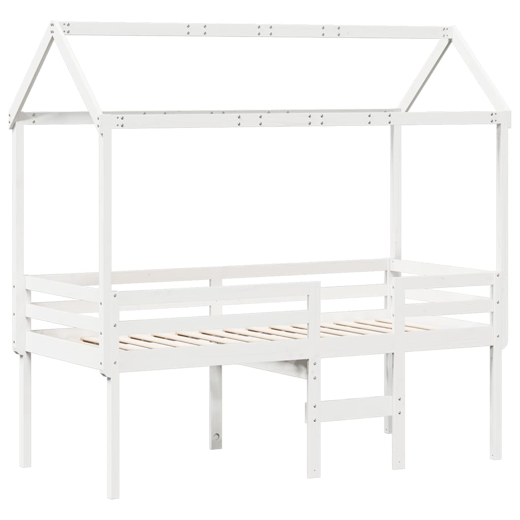 vidaXL Wysokie łóżko z dachem, białe, 90x190 cm, lite drewno sosnowe