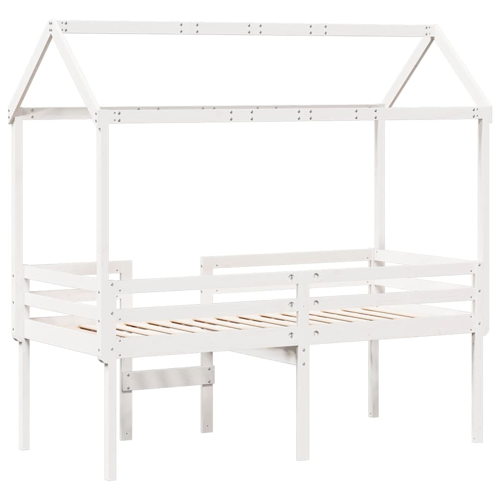 vidaXL Wysokie łóżko z dachem, białe, 90x190 cm, lite drewno sosnowe
