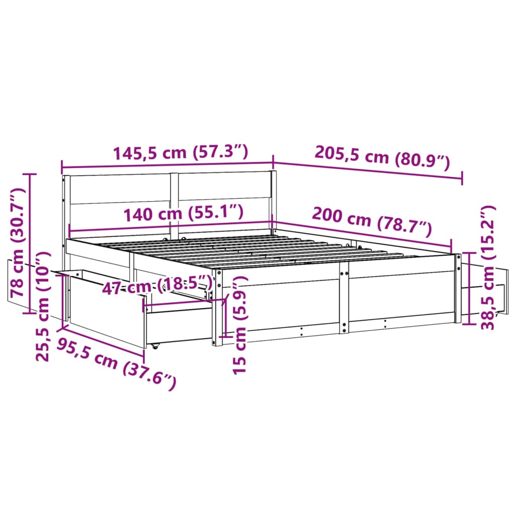 vidaXL Rama łóżka bez materaca, biała, 140x200 cm, lite drewno sosnowe