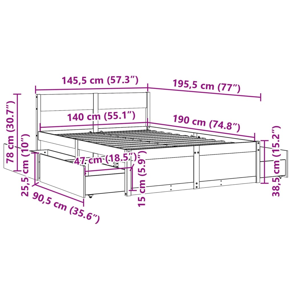 vidaXL Rama łóżka bez materaca, biała, 140x190 cm, lite drewno sosnowe