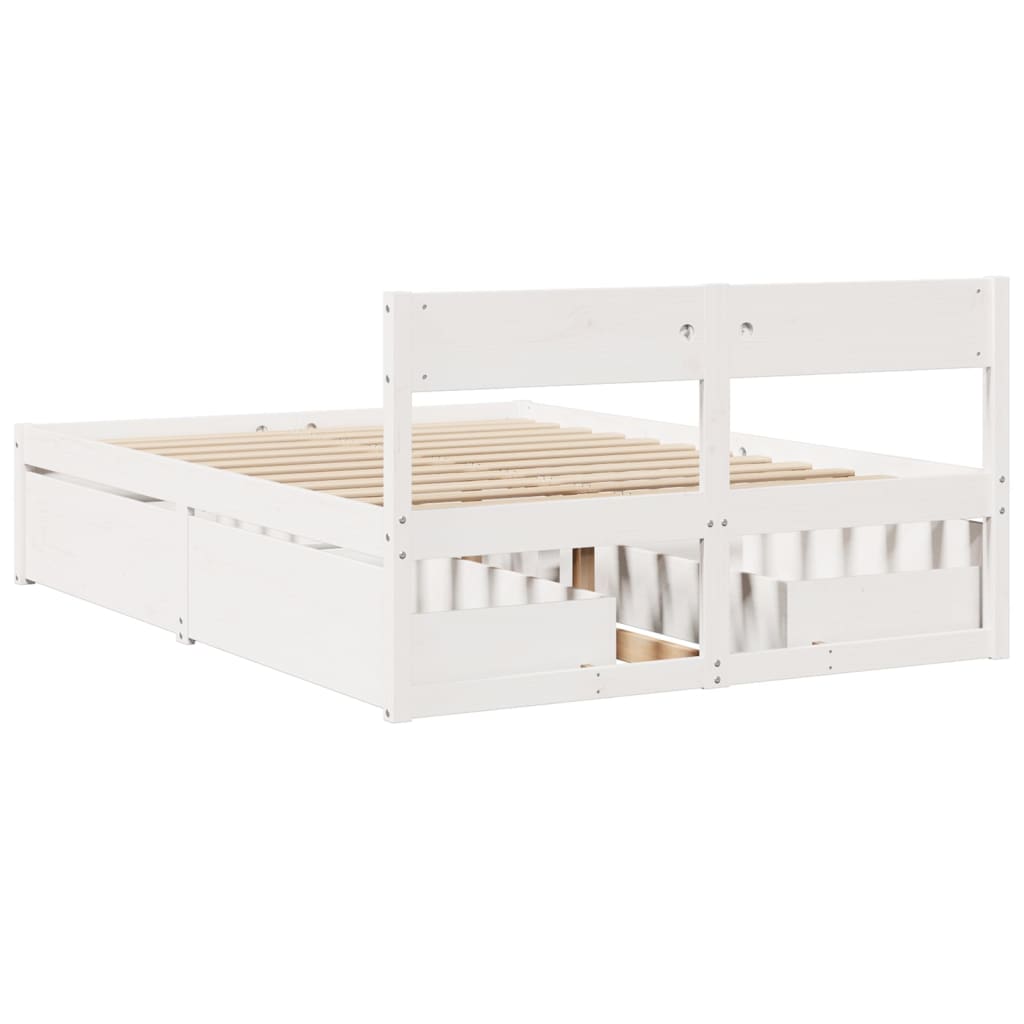 vidaXL Rama łóżka bez materaca, biała, 135x190 cm, lite drewno sosnowe