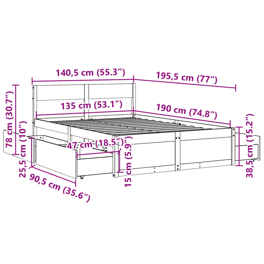 vidaXL Rama łóżka bez materaca, biała, 135x190 cm, lite drewno sosnowe
