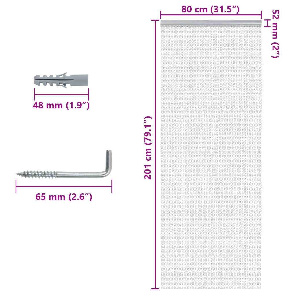 vidaXL Moskitiera łańcuchowa do drzwi, 80x201 cm, aluminium