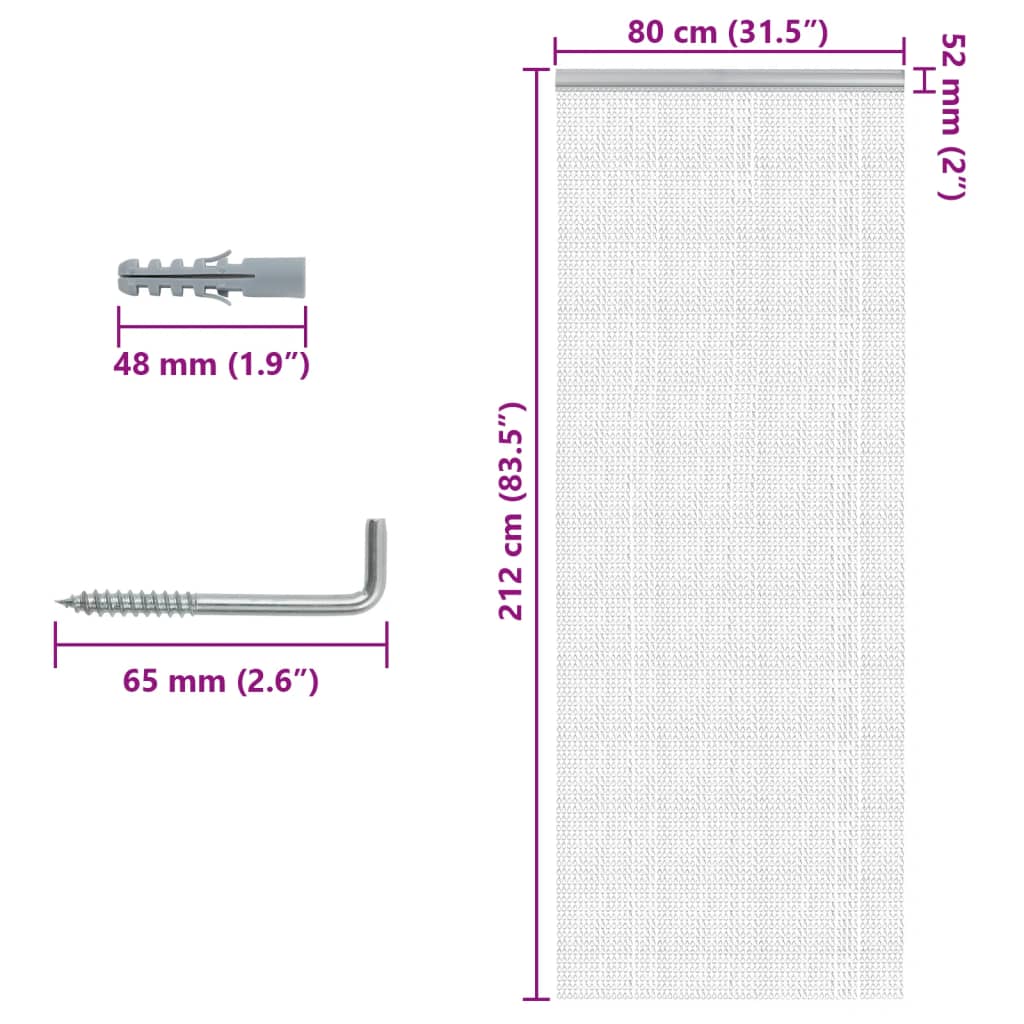 vidaXL Moskitiera łańcuchowa do drzwi, 80x212 cm, aluminium
