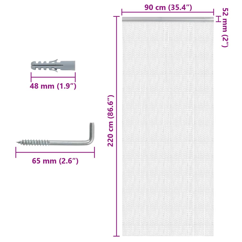 vidaXL Moskitiera łańcuchowa do drzwi, 90x220 cm, aluminium