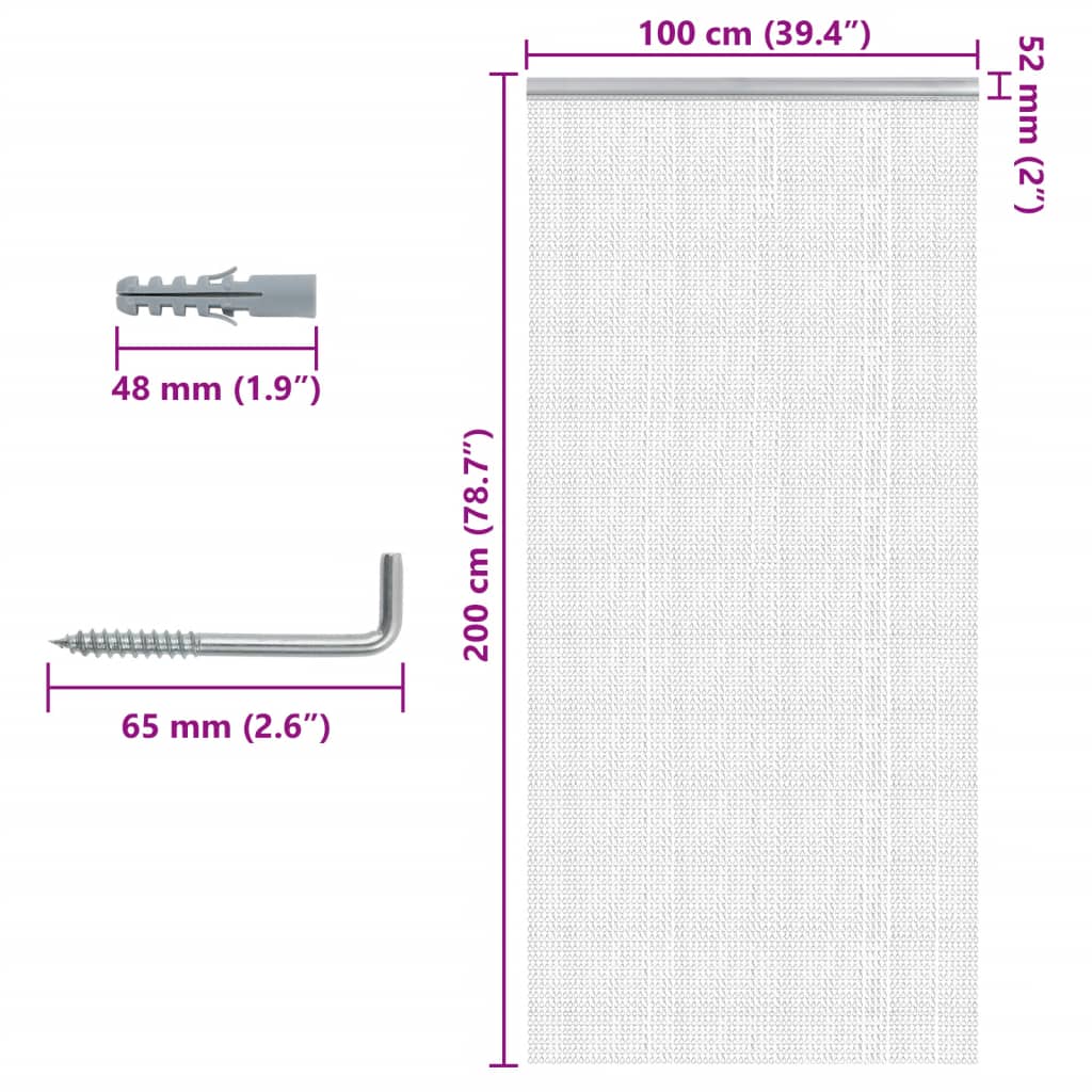 vidaXL Moskitiera łańcuchowa do drzwi, 100x200 cm, aluminium
