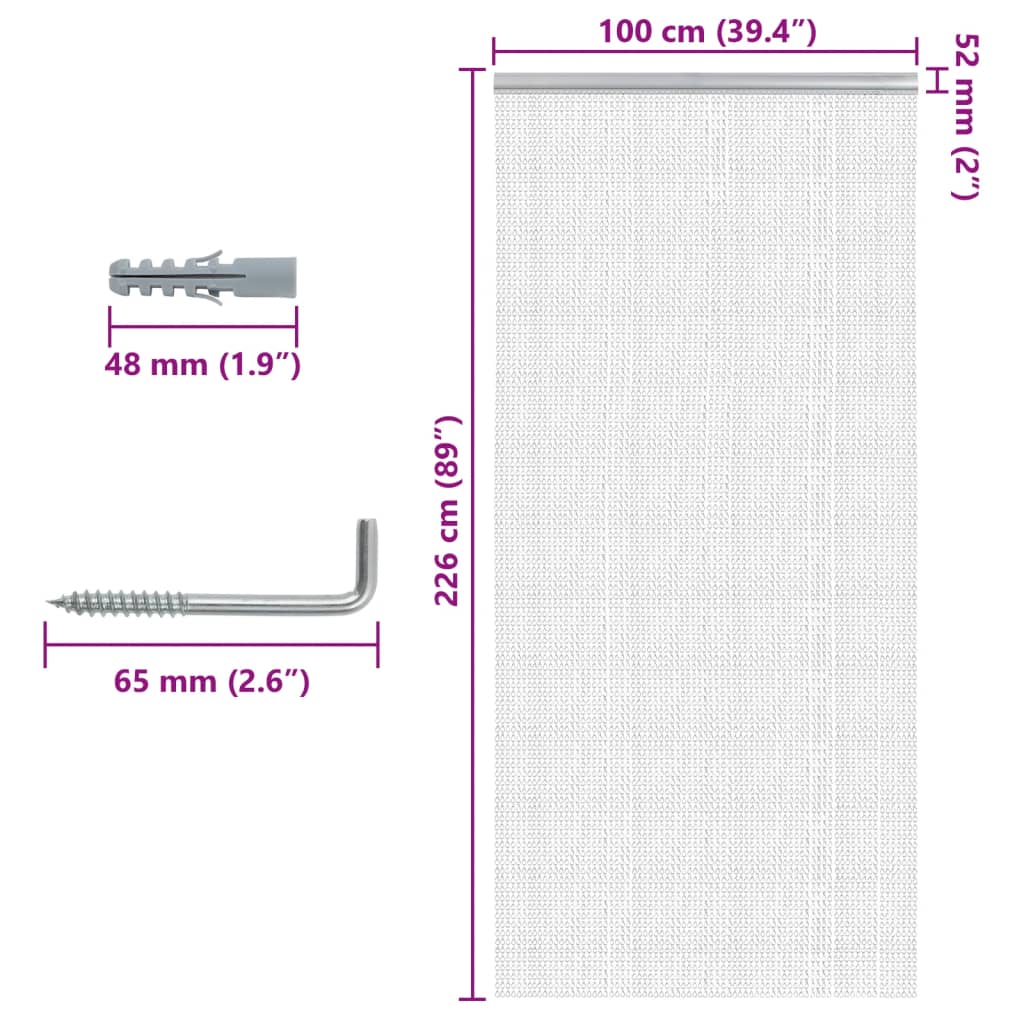 vidaXL Moskitiera łańcuchowa do drzwi, 100x226 cm, aluminium
