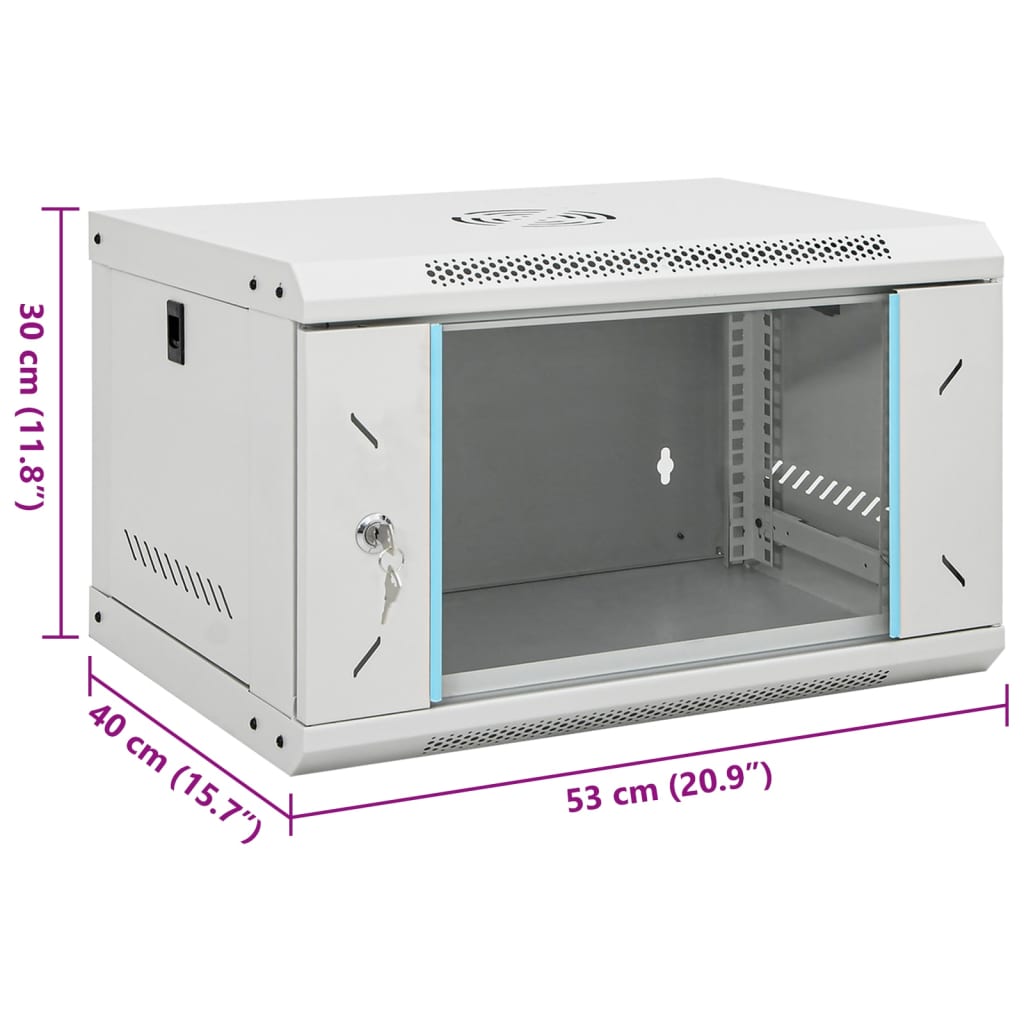 vidaXL 6U Szafka sieciowa ścienna 19" IP20 53x40x30 cm