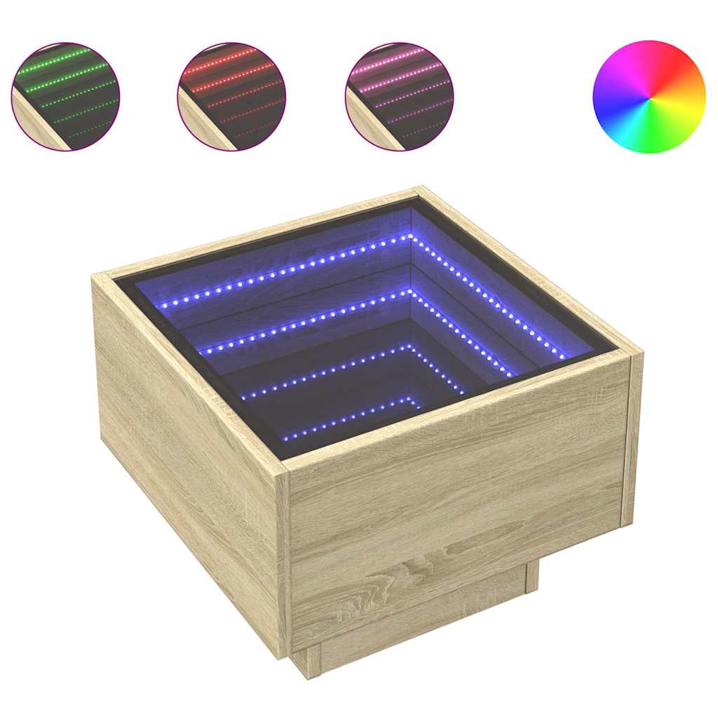 vidaXL Stolik boczny z LED, dąb sonoma, 40x40x30 cm