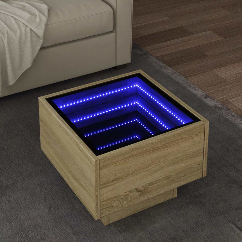 vidaXL Stolik boczny z LED, dąb sonoma, 40x40x30 cm
