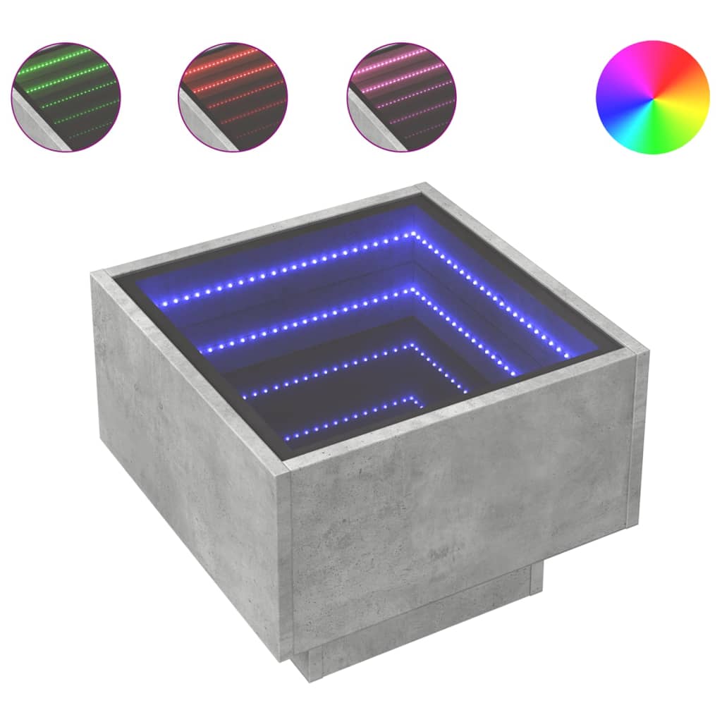 vidaXL Stolik boczny z LED, szarość betonu, 40x40x30 cm