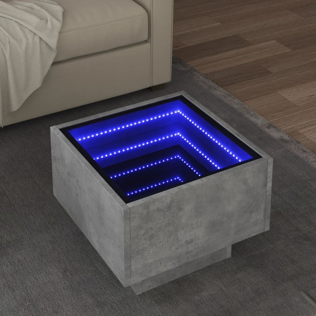 vidaXL Stolik boczny z LED, szarość betonu, 40x40x30 cm