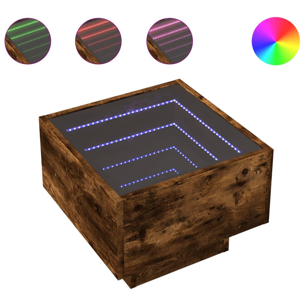 vidaXL Stolik boczny z LED, dąb opalany, 40x40x30 cm