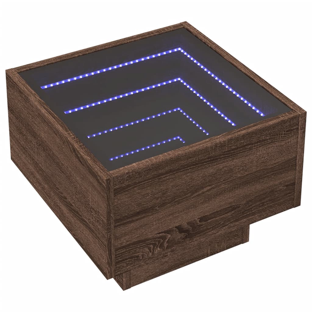 vidaXL Stolik boczny z LED, brązowy dąb, 40x40x30 cm