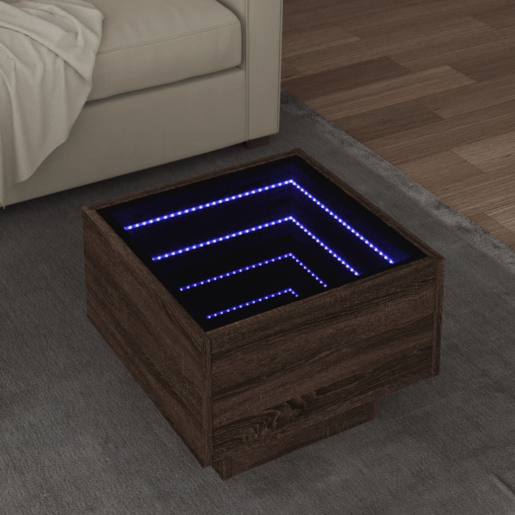 vidaXL Stolik boczny z LED, brązowy dąb, 40x40x30 cm