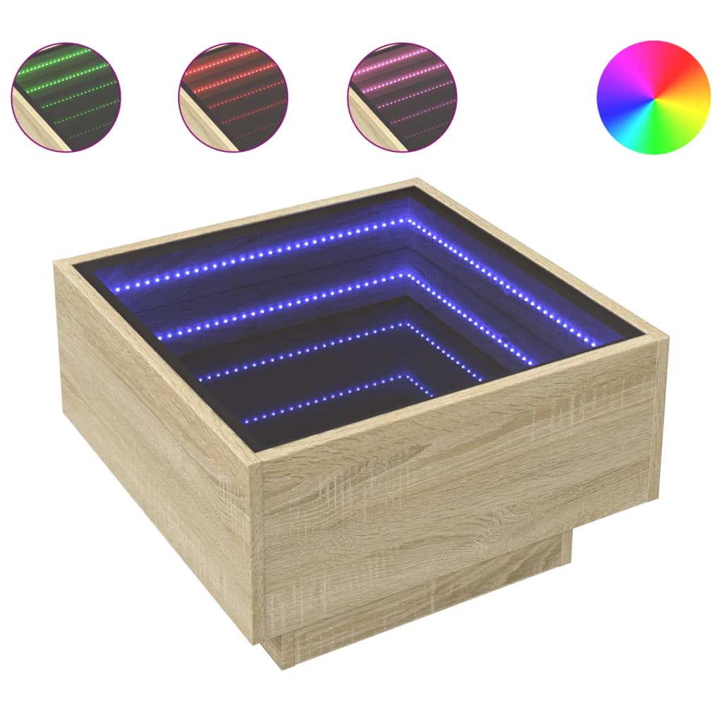 vidaXL Stolik kawowy z LED, dąb sonoma, 50x50x30 cm