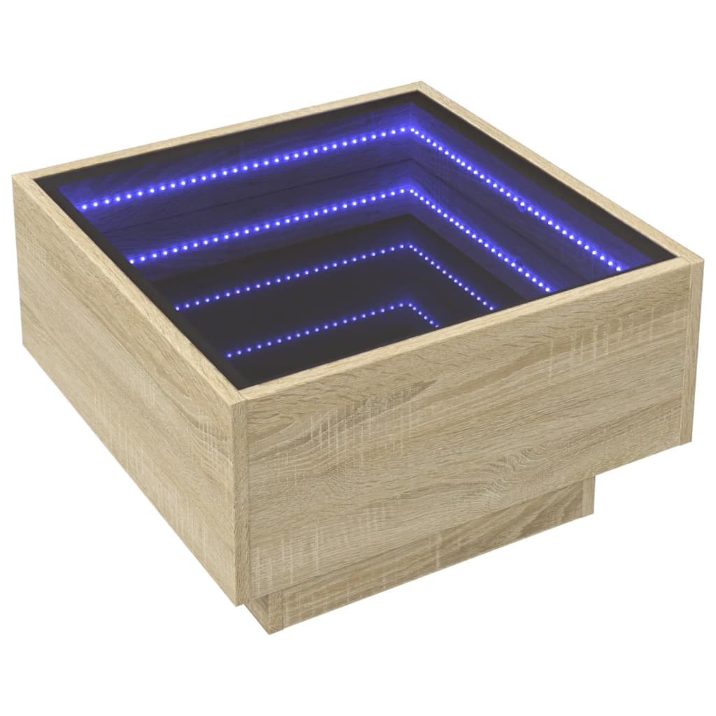 vidaXL Stolik kawowy z LED, dąb sonoma, 50x50x30 cm