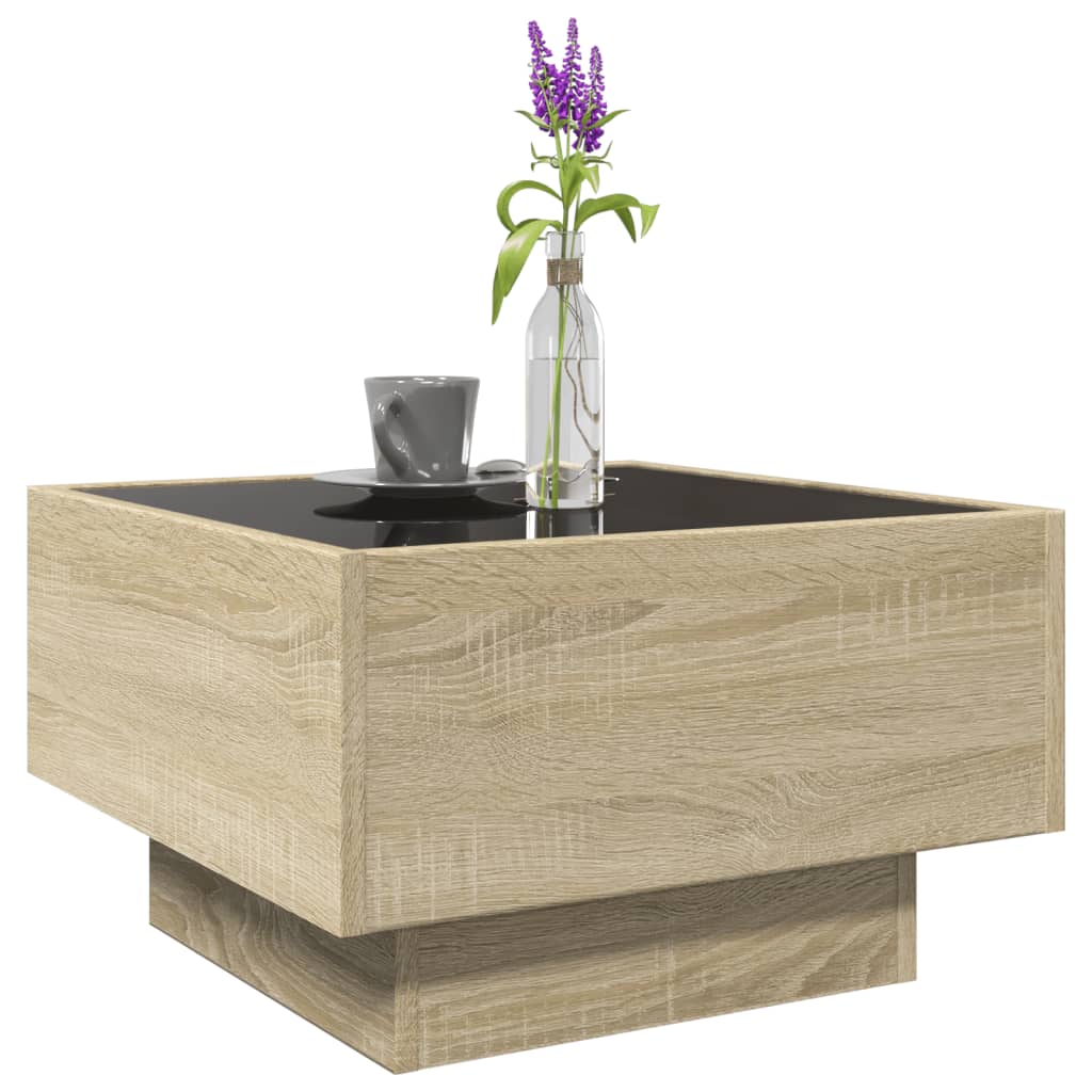 vidaXL Stolik kawowy z LED, dąb sonoma, 50x50x30 cm