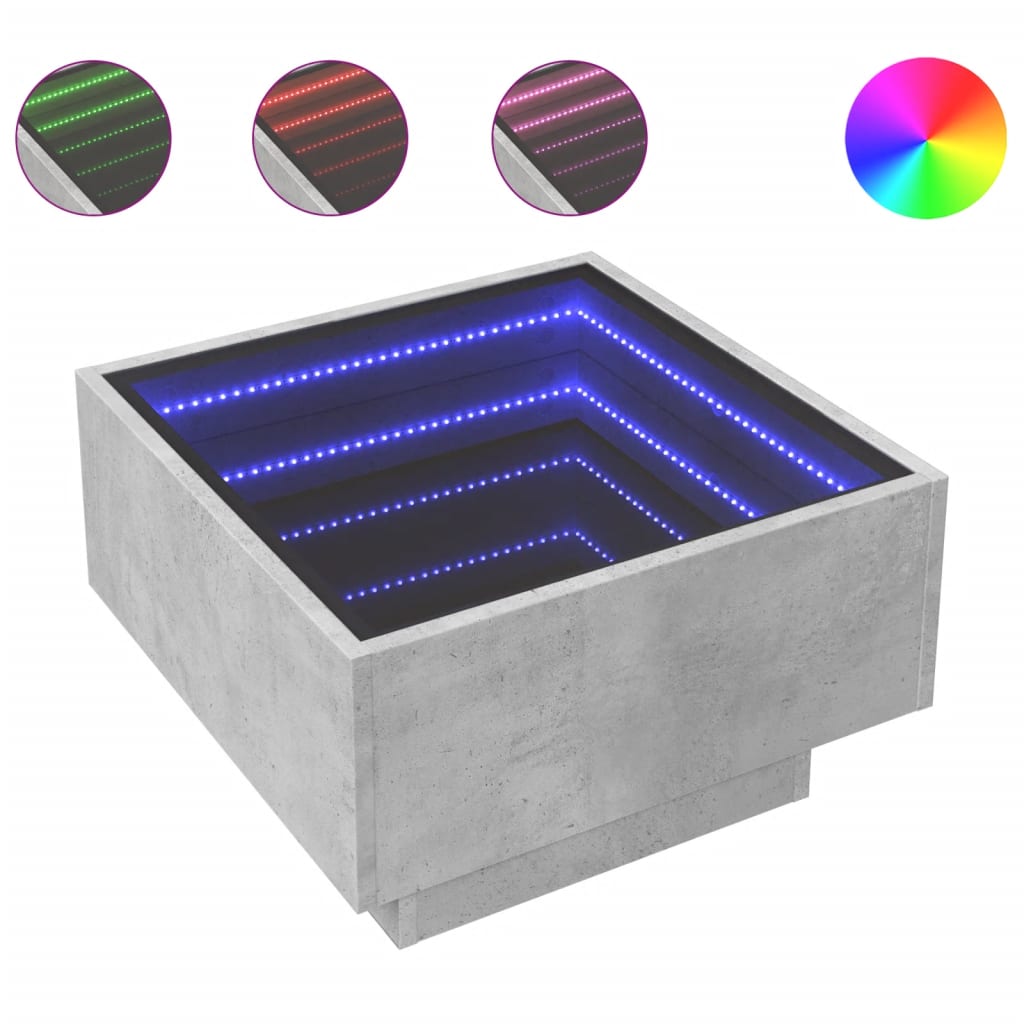 vidaXL Stolik kawowy z LED, szarość betonu, 50x50x30 cm