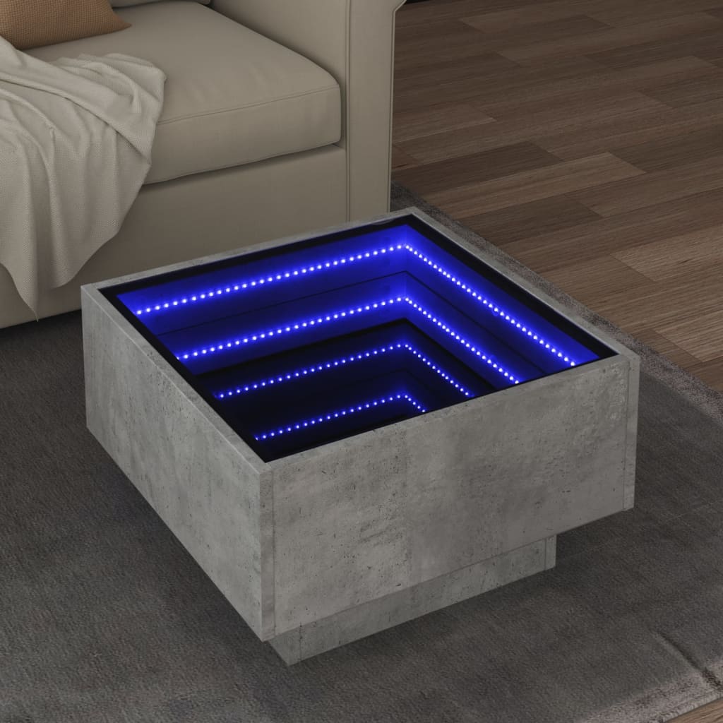 vidaXL Stolik kawowy z LED, szarość betonu, 50x50x30 cm