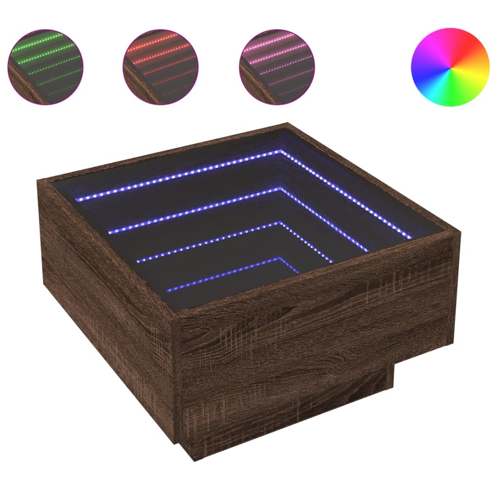 vidaXL Stolik kawowy z LED, brązowy dąb, 50x50x30 cm