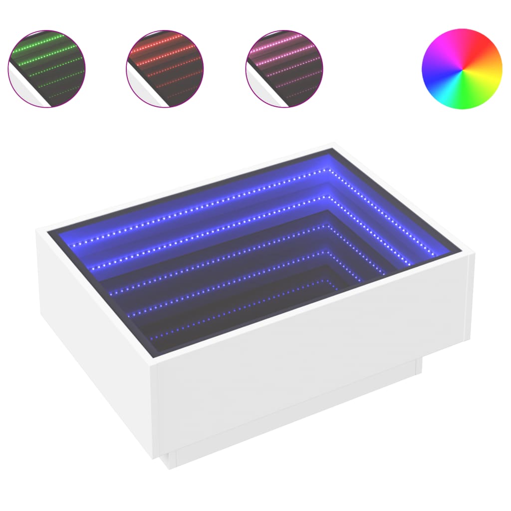 vidaXL Stolik kawowy z LED, biały, 70x50x30cm, materiał drewnopochodny