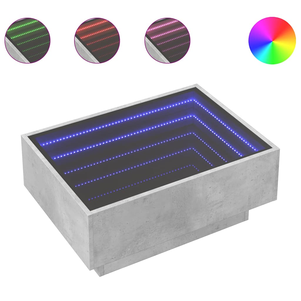 vidaXL Stolik kawowy z LED, szarość betonu, 70x50x30 cm