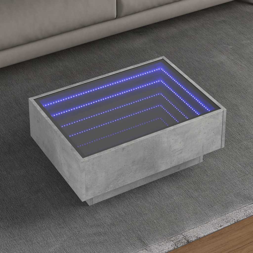vidaXL Stolik kawowy z LED, szarość betonu, 70x50x30 cm