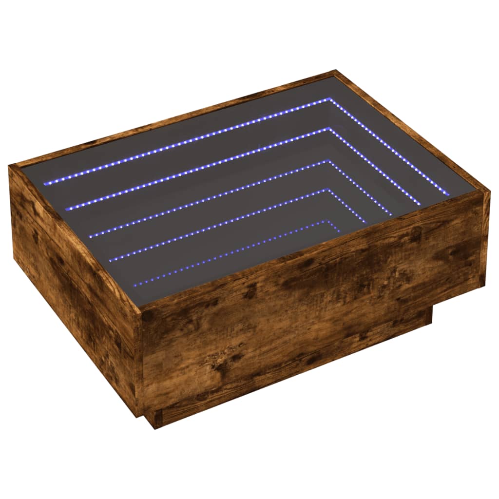vidaXL Stolik kawowy z LED, przydymiony dąb, 70x50x30 cm