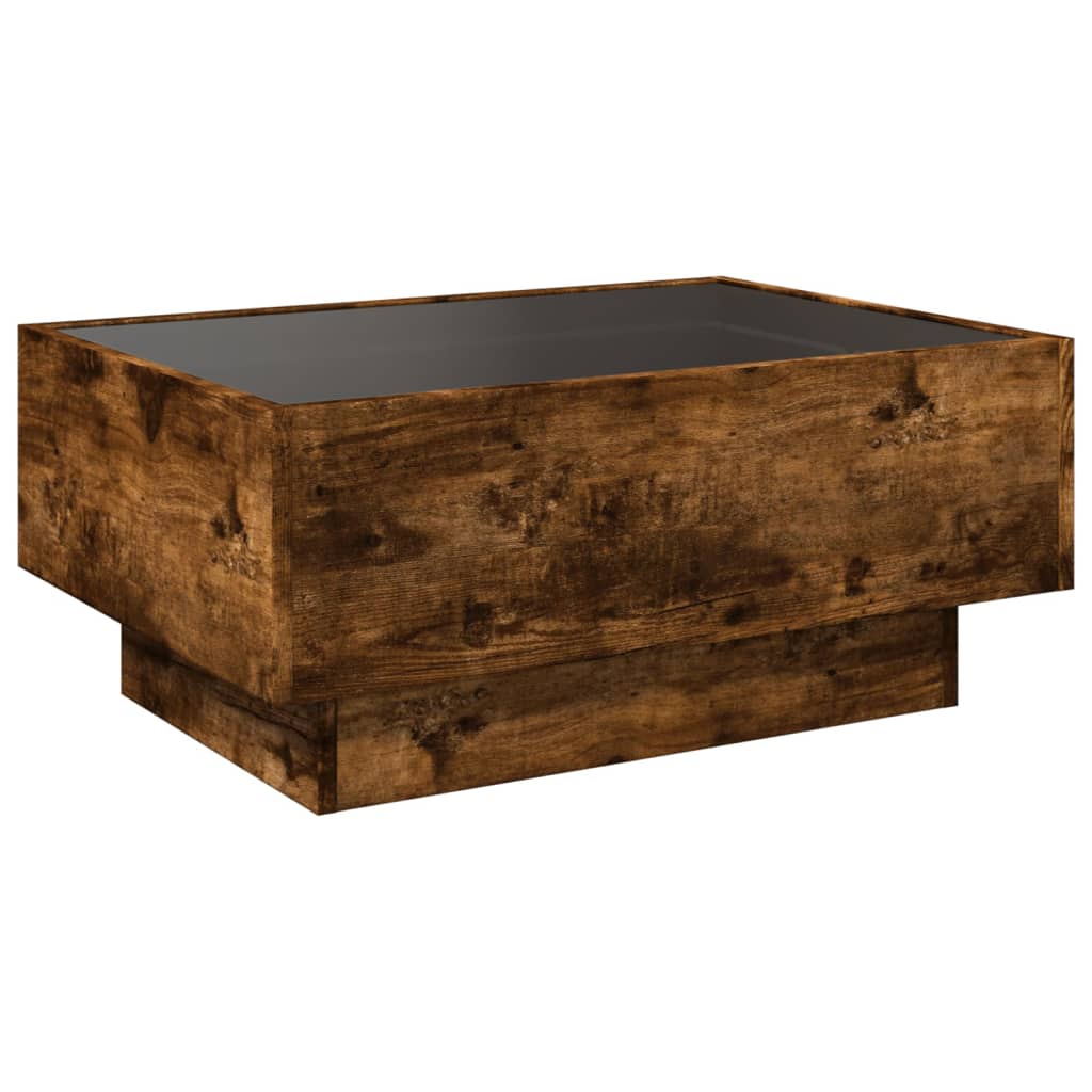 vidaXL Stolik kawowy z LED, przydymiony dąb, 70x50x30 cm